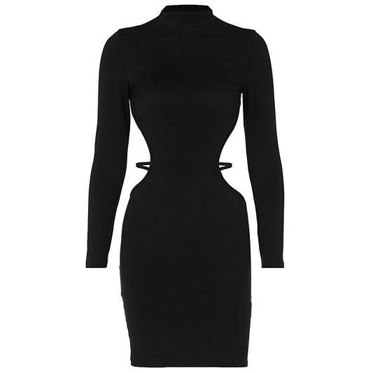 Autumn and Winter New Fashion Sexy Slim Fit Long sleeved Backless Solid Color Wrapped Hip Dress