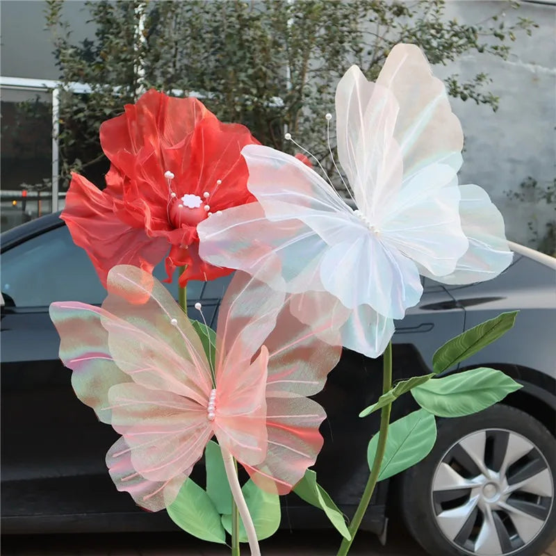 50cm Silk Yarn Artificial Butterfly Mariage Decor Wedding Party Outdoor Holiday Decoration Display Giant Gauze Fake Butterfly